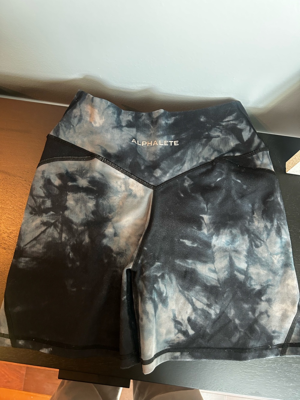 Alphalete Black and Slate Blue Tie-Dye Active Top